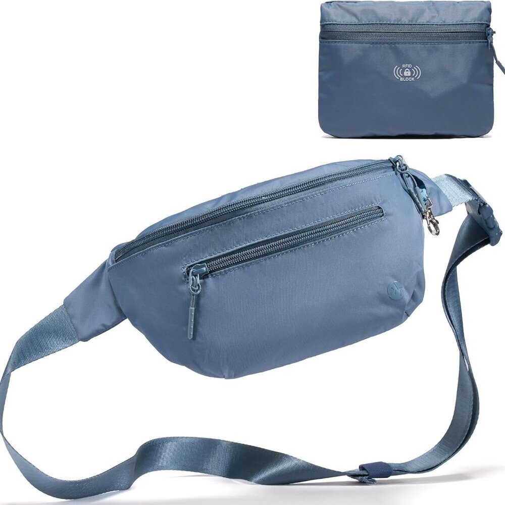 Indigo RFID-Blocking Foldable Crossbody Bag with Adjustable Strap